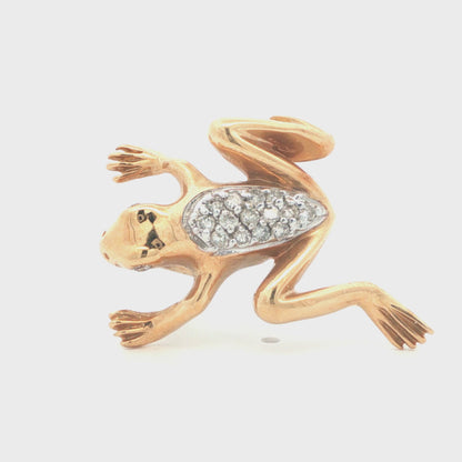 Contemporary 14k Yellow/White Gold Diamond Frog Pin
