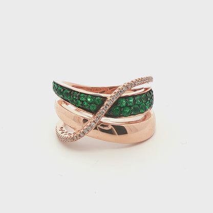 LeVian 14k Yellow Gold Emerald and Diamond Band Ring