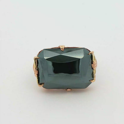 10K Yellow + Green Gold Natural Hematite Ring 1920s Art Deco