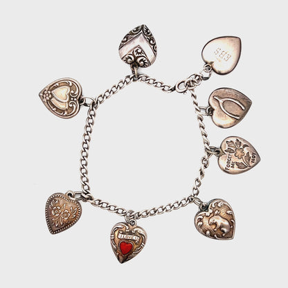Sterling Silver 1940s Art Deco Original Charm Bracelet