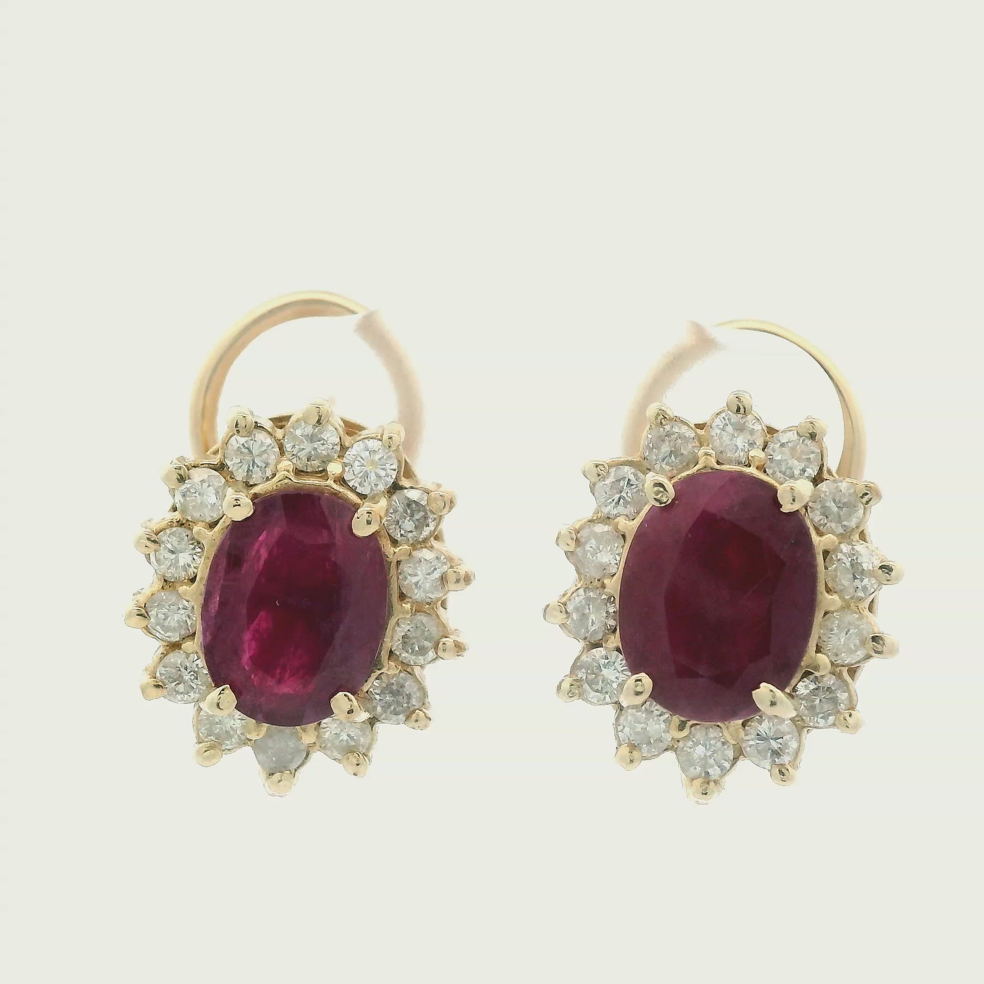 1980s 14k Yellow Gold Ruby & Diamond Lever Back Earrings
