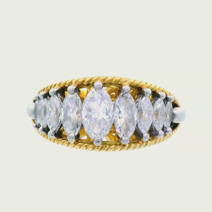 1970s Platinum and 18K Yellow Gold Marquise Diamond Band w/ Independent App.