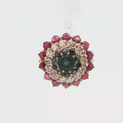 14k Yellow Gold Sapphire, Diamond and Ruby Ring