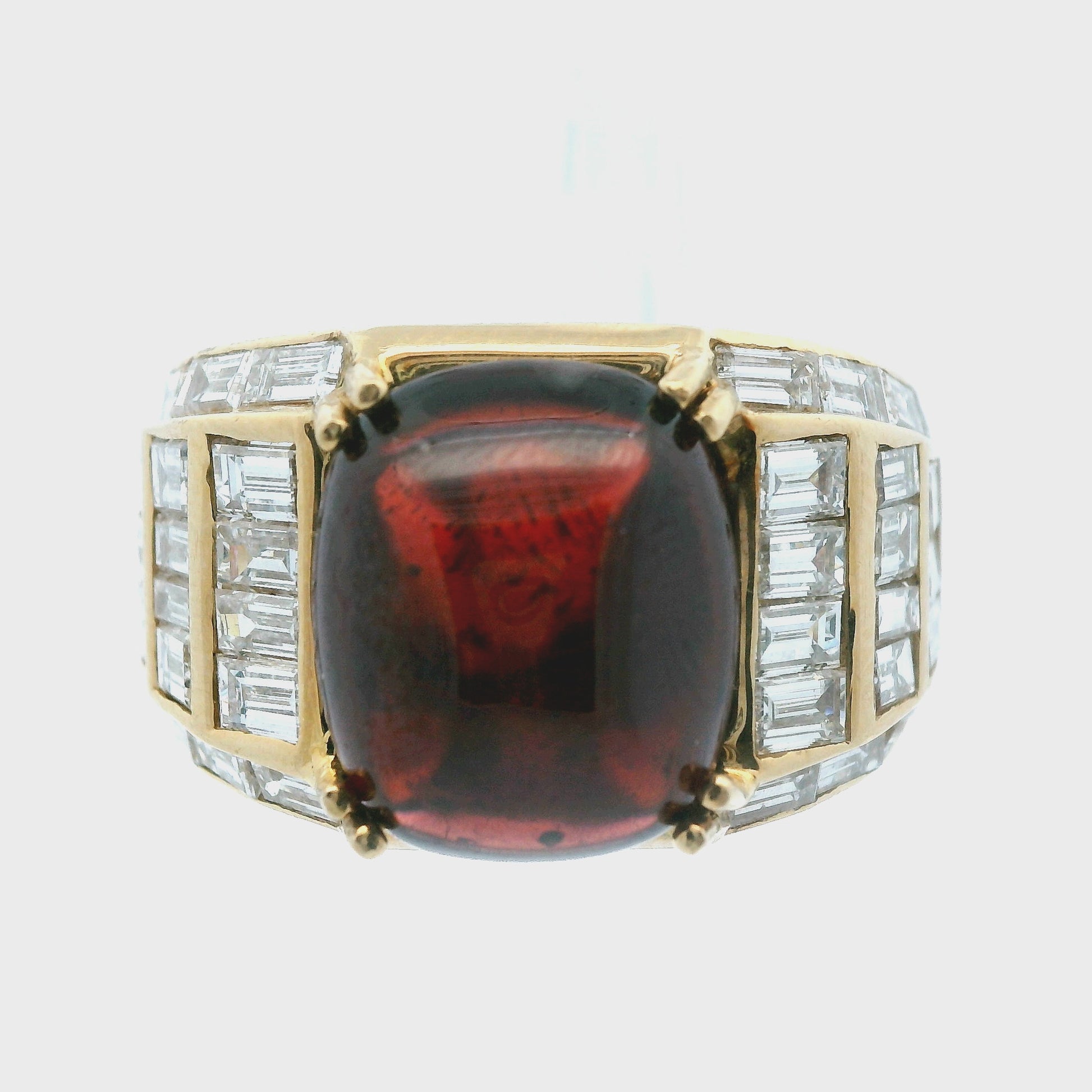 18k Yellow Gold Red Garnet and Diamond Statement Ring