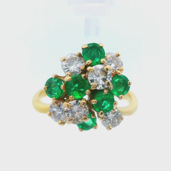 18k Yellow Gold Emerald & Diamond Cluster Ring