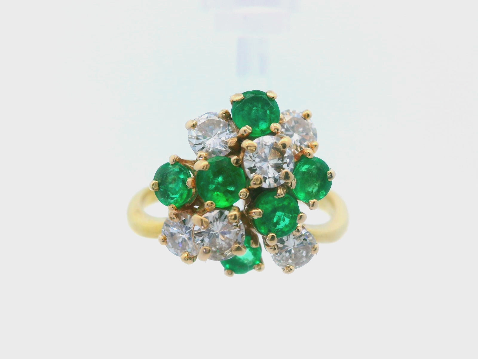18k Yellow Gold Emerald & Diamond Cluster Ring