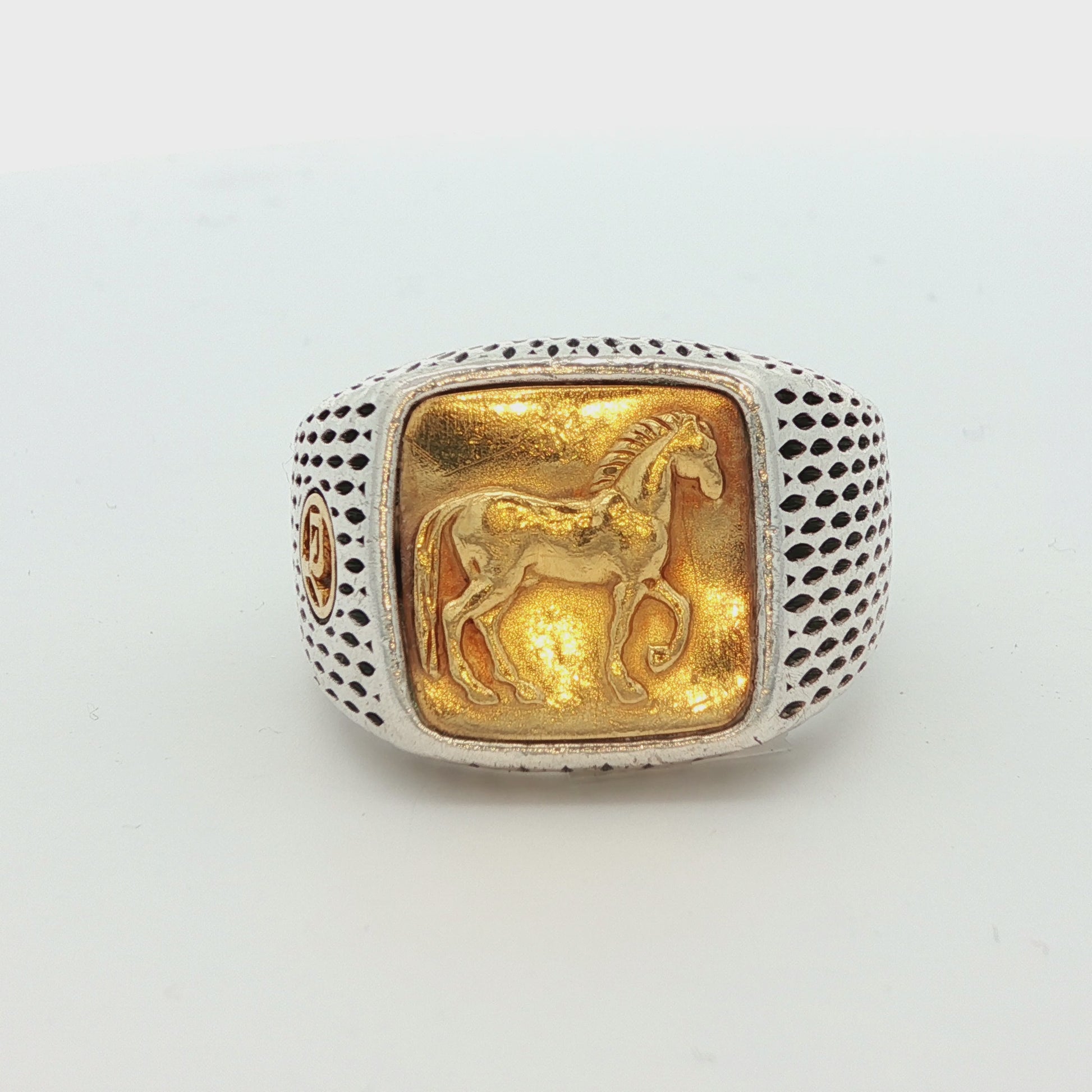 David Yurman Petrvs Horse Signet Ring 22k Yellow Gold and Sterling Silver