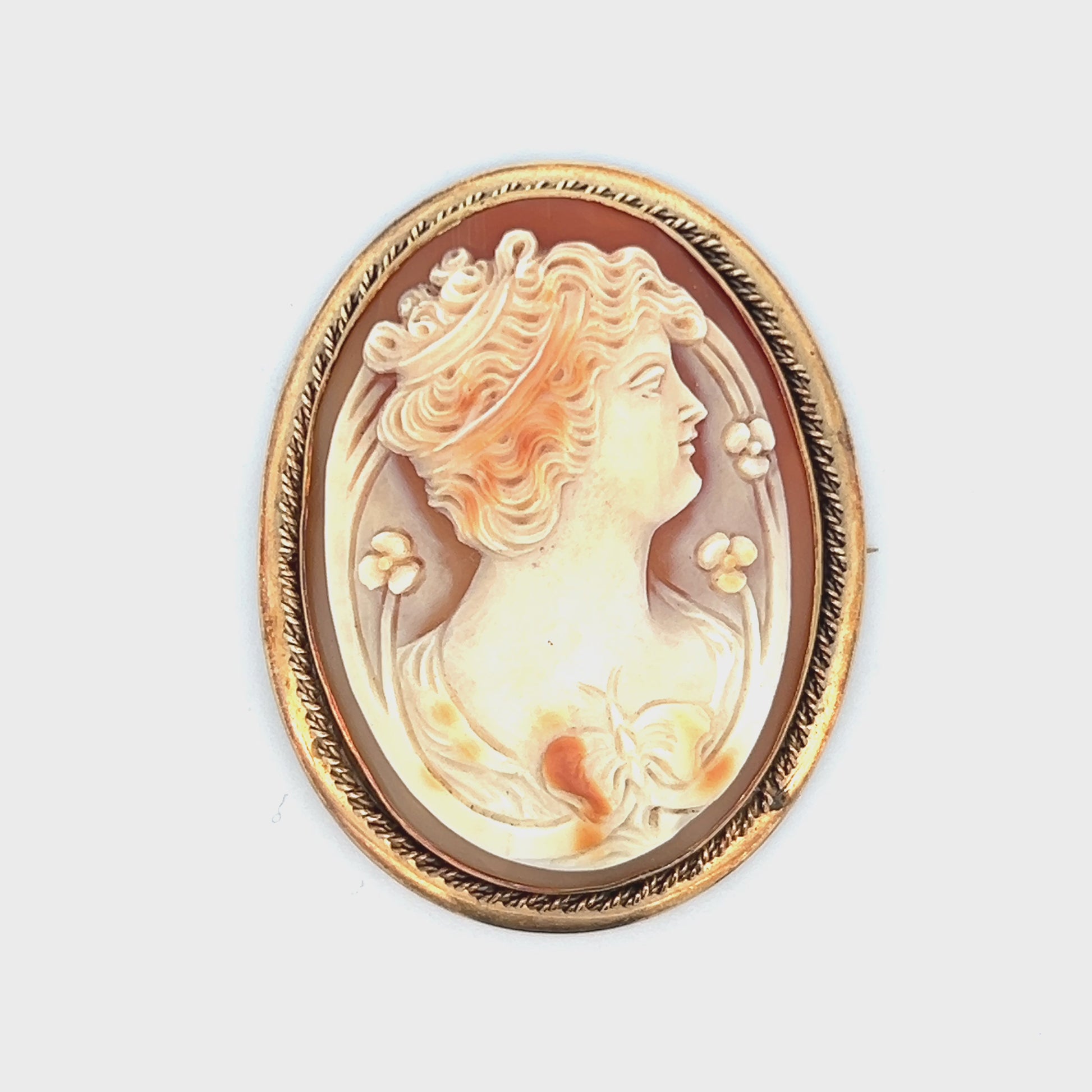 1925 Art Deco 14k Yellow Gold Hand Carved 3 Color Shell Cameo Pin/Pendant