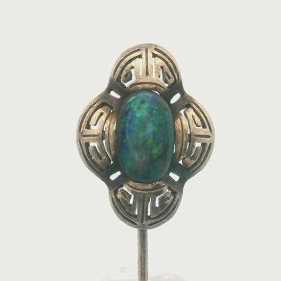 Art Deco Natural Black Opal Stick Pin 14K Yellow Gold