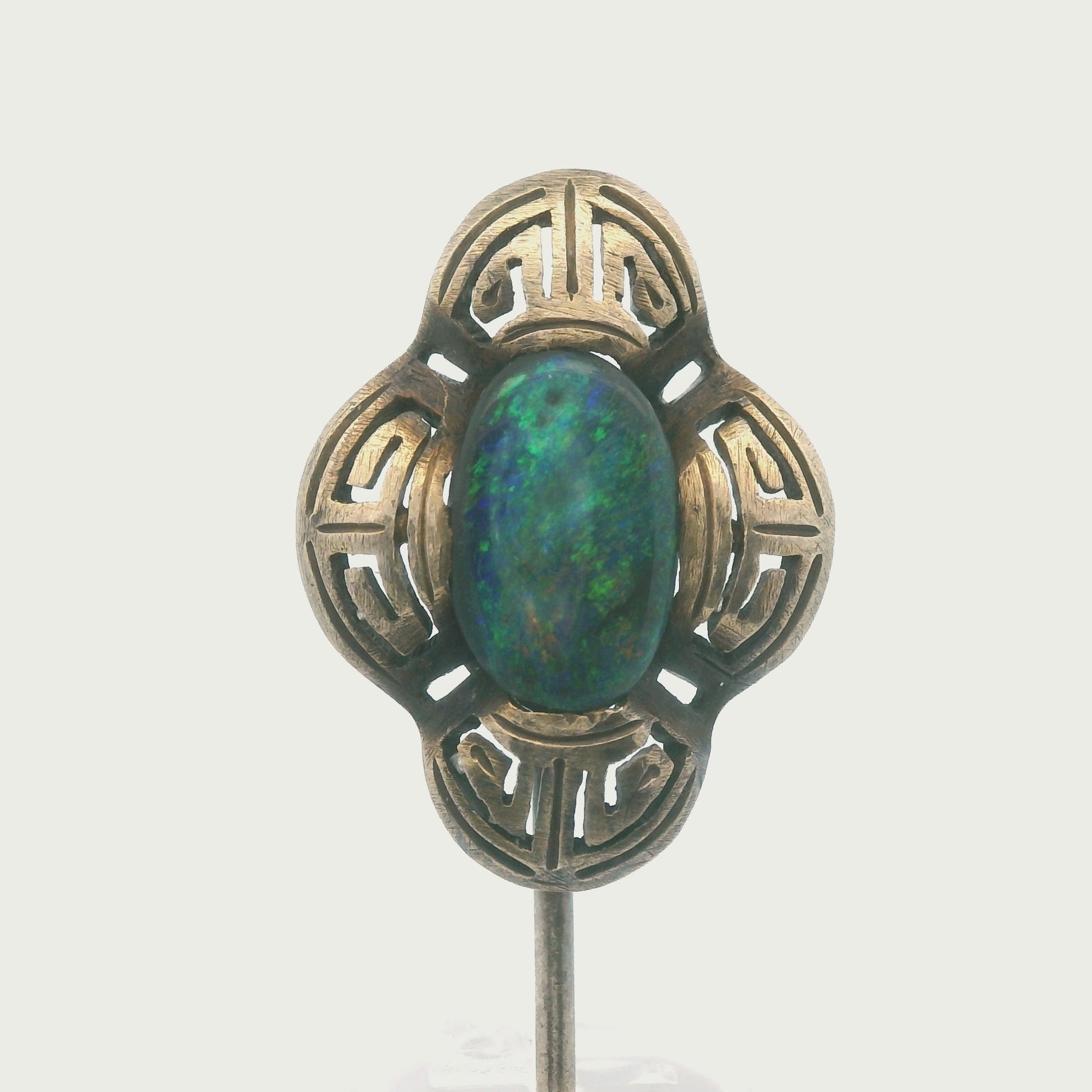Art Deco Natural Black Opal Stick Pin 14K Yellow Gold