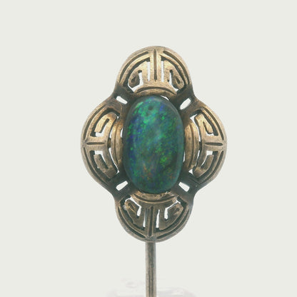 Art Deco Natural Black Opal Stick Pin 14K Yellow Gold