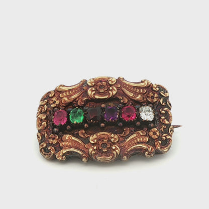18k Yellow Gold 'REGARD' Multi Gemstone Brooch