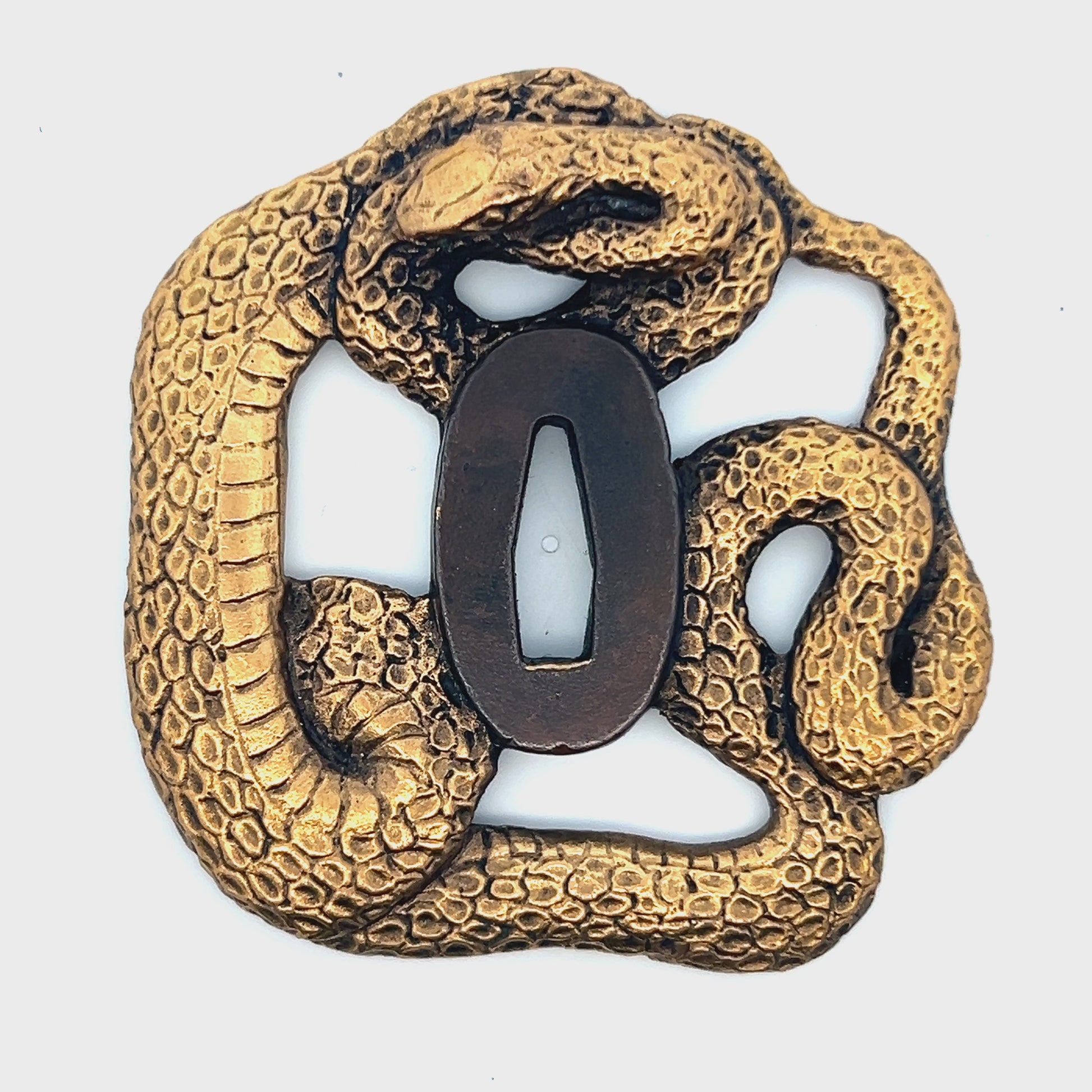 18th Century Japanese Tsuba w/ 18k Yellow Gold Snake/Serpant Sha kudo Decoration