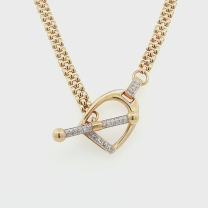 14k Yellow Gold & Diamond Stirrup Toggle Necklace