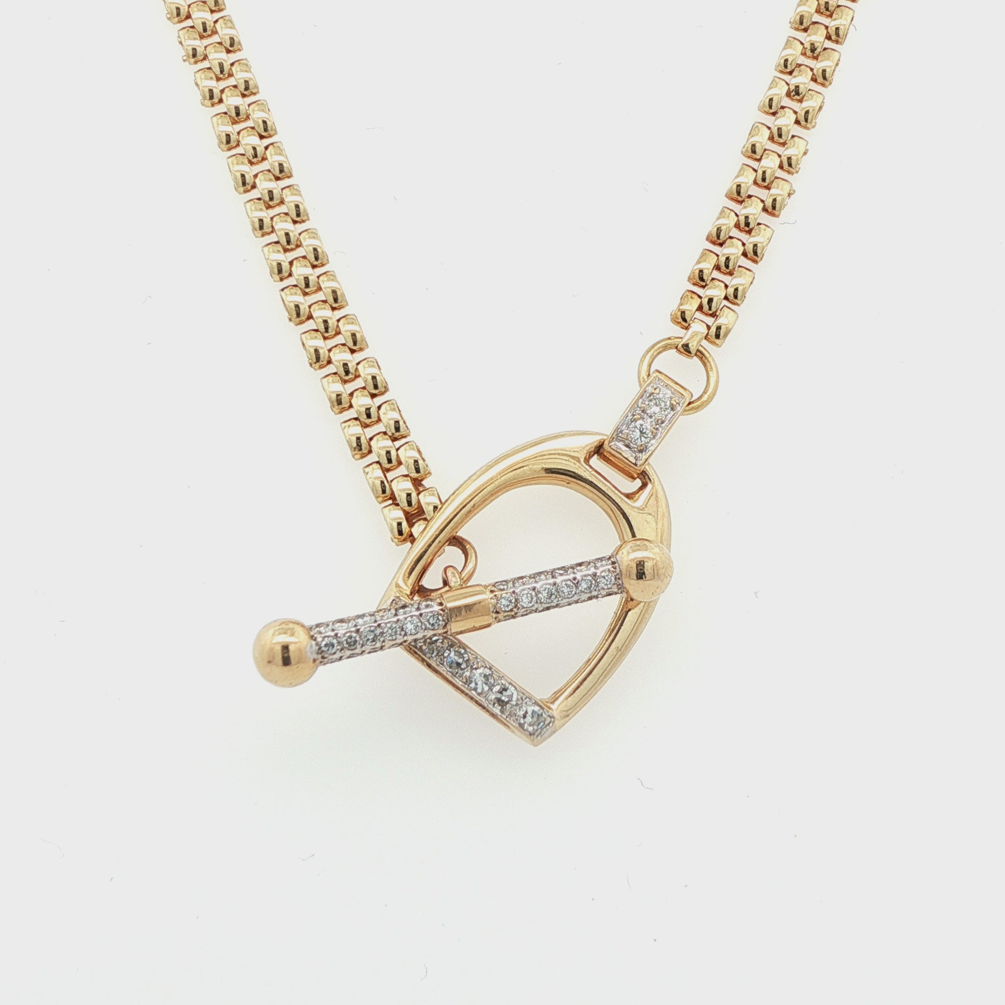 14k Yellow Gold & Diamond Stirrup Toggle Necklace