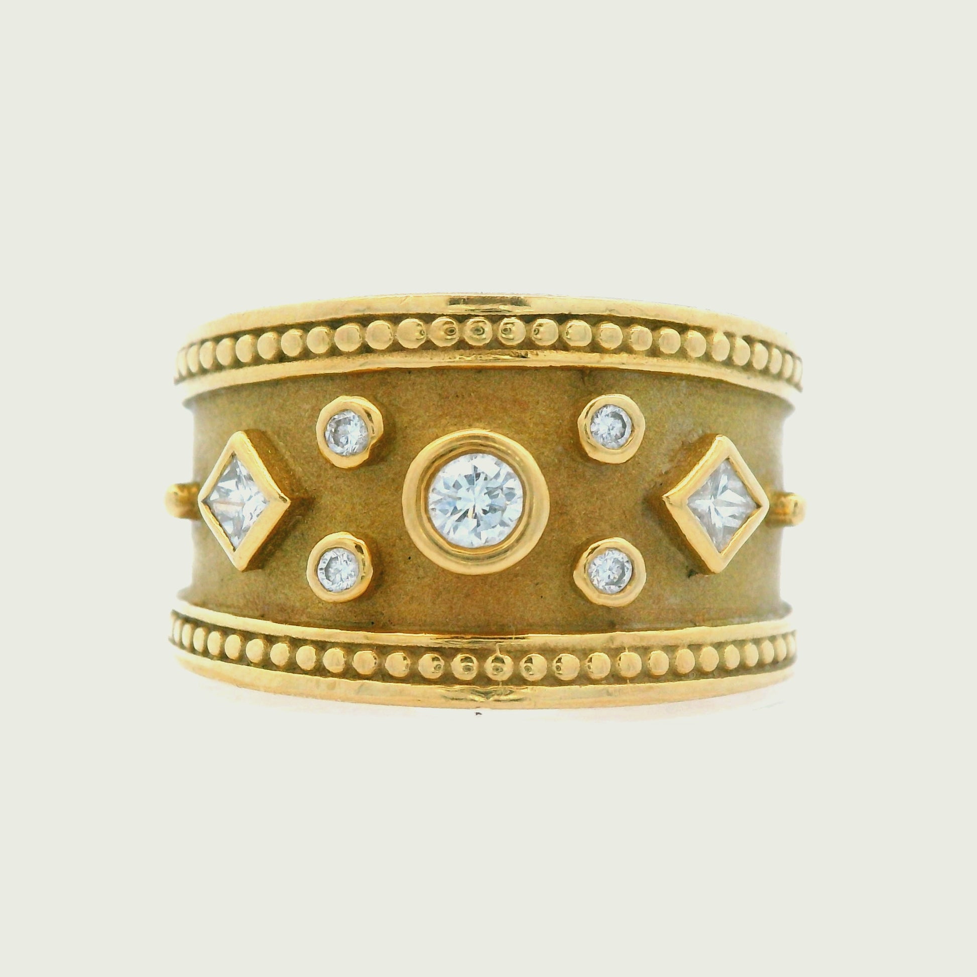 Contemporary 18k Yellow Cigar Band Wide Cut Diamond Ring