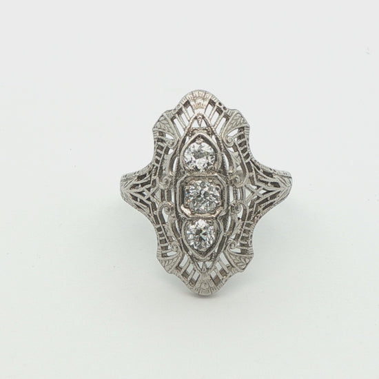 Platinum Art Deco 3 Stone Diamond Engagement Ring