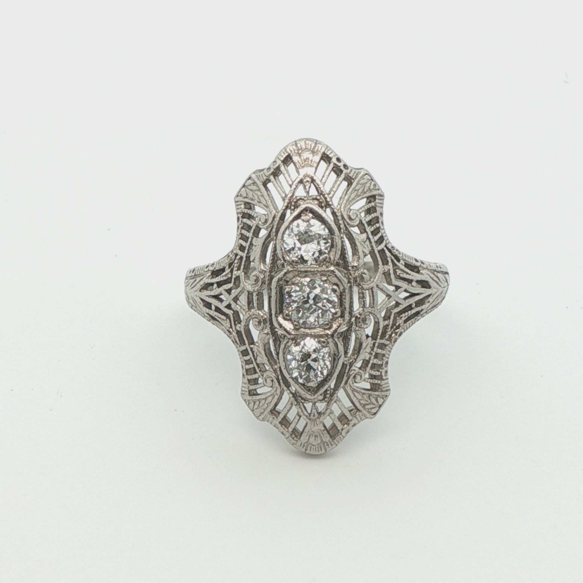 Platinum Art Deco 3 Stone Diamond Engagement Ring