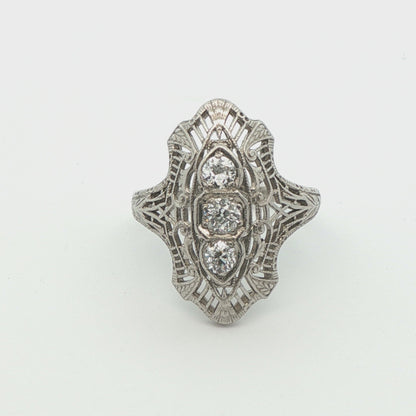 Platinum Art Deco 3 Stone Diamond Engagement Ring
