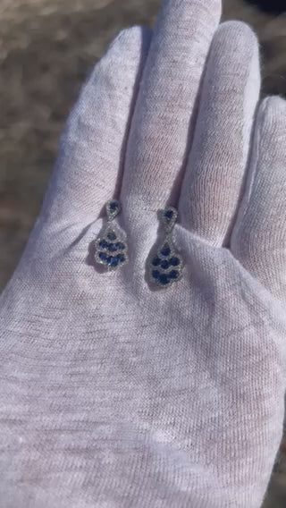 18 Karat White Gold Diamond and Royal Blue Sapphire Dangle Earrings