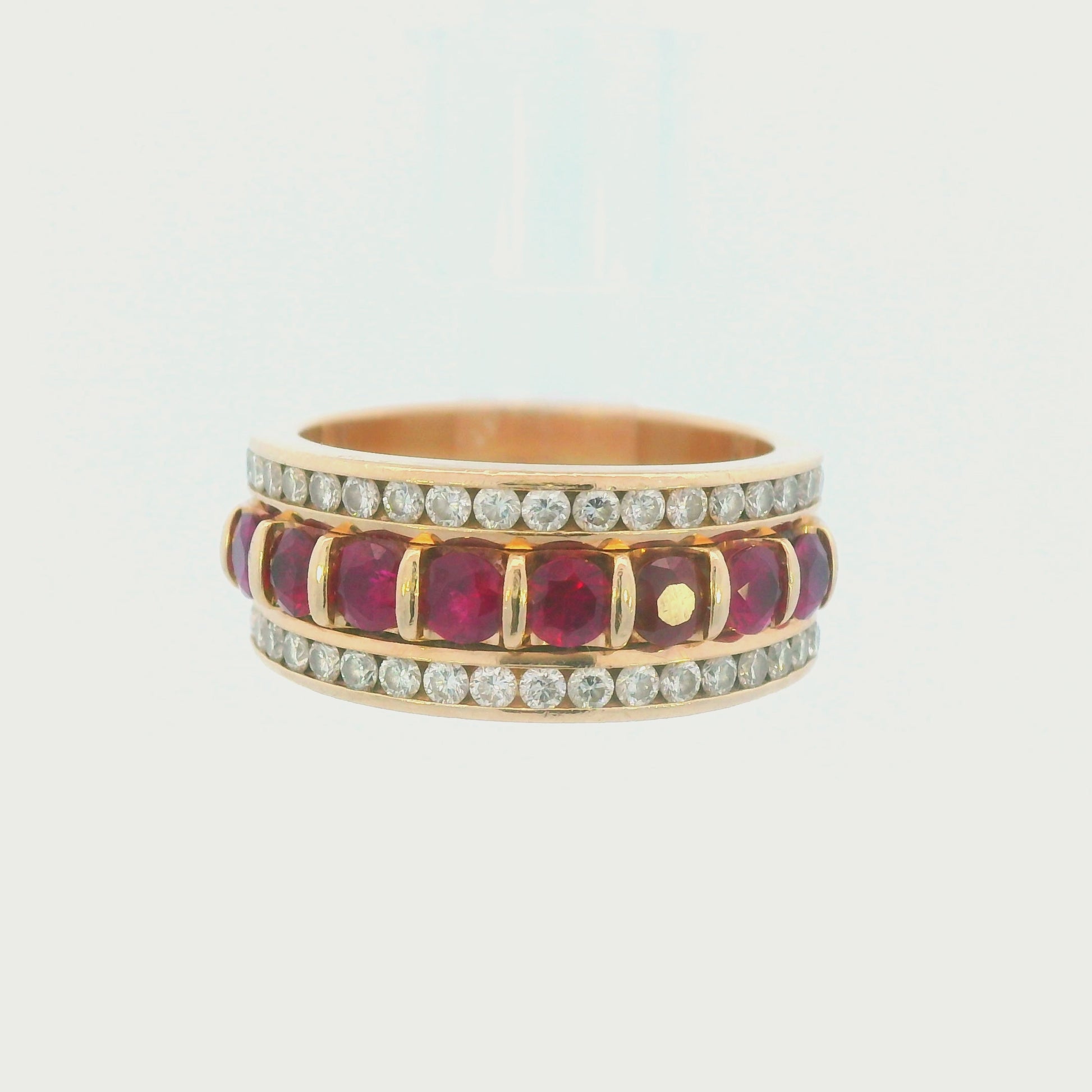 14K Yellow gold Ruby & Diamond Band Ring