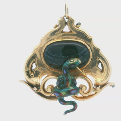 1900s 18k Yellow Gold French LEROY ET FIL Pendant w/ Black Enamel Serpent