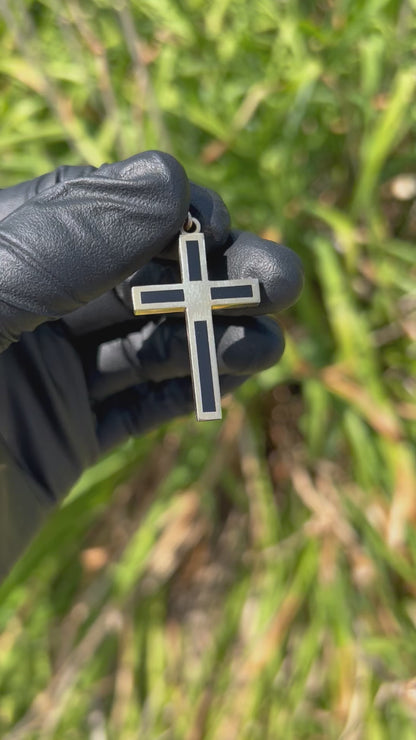 Contemporary 14k Yellow Gold Cross Pendant with Inlaid Black Onyx