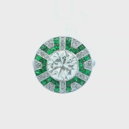 Contemporary Platinum Tsavorite and Diamond Ring