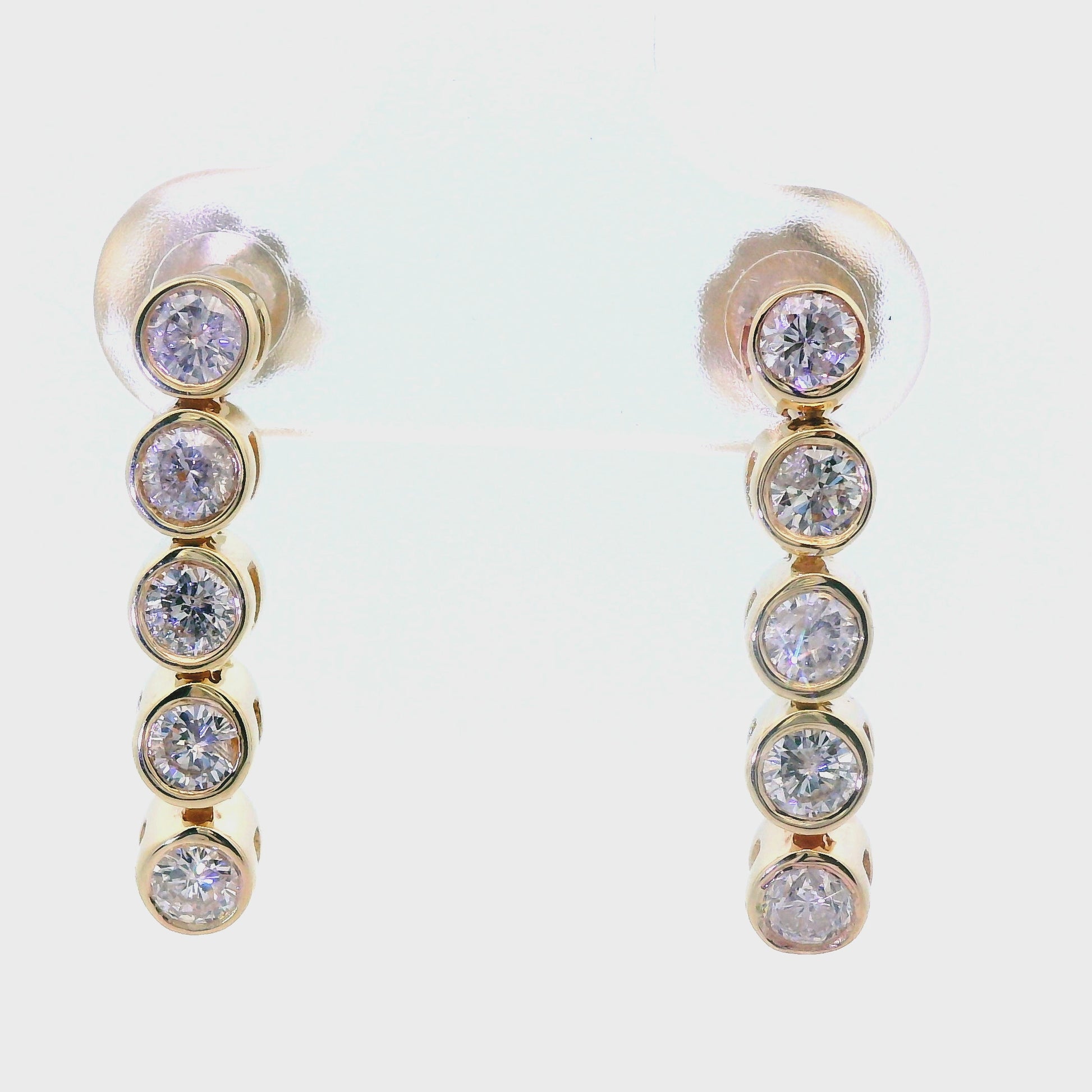 14k Yellow Gold Straight Row Diamond Drop Earrings
