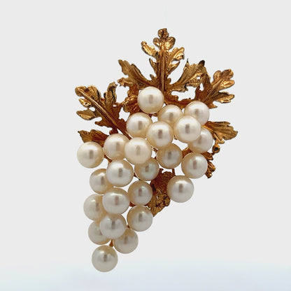 14k Yellow Gold and Akoya Pearl Grape Cluster Pin/Pendant