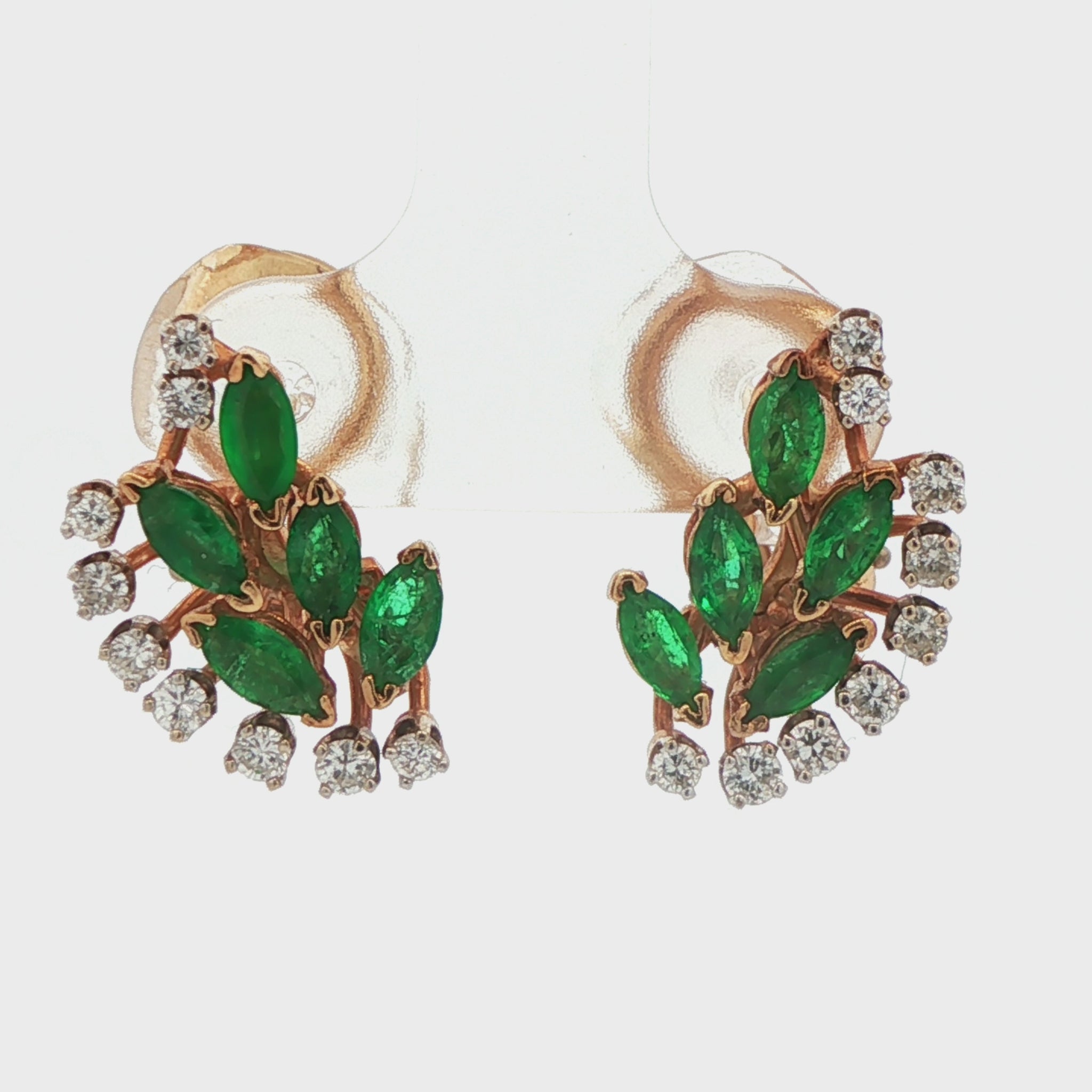14k Yellow Gold Emerald & Diamond Flower Earrings