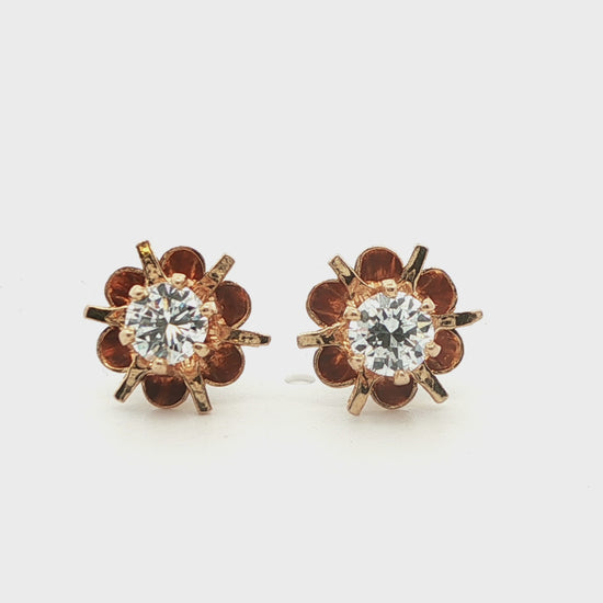 14k Yellow Gold Diamond Stud Earrings Ca. 1980s