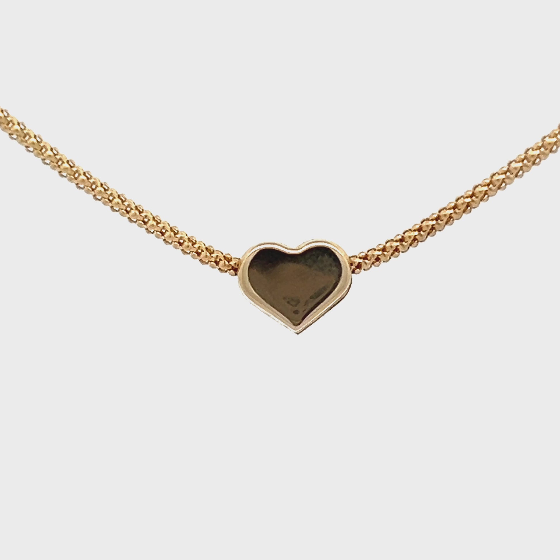 Contemporary 14k Yellow Gold Heart Necklace w/ 17" Popcorn Chain