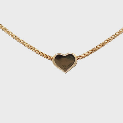 Contemporary 14k Yellow Gold Heart Necklace w/ 17" Popcorn Chain