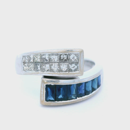 14K White Gold Natural Sapphire & Diamond Bypass Ring