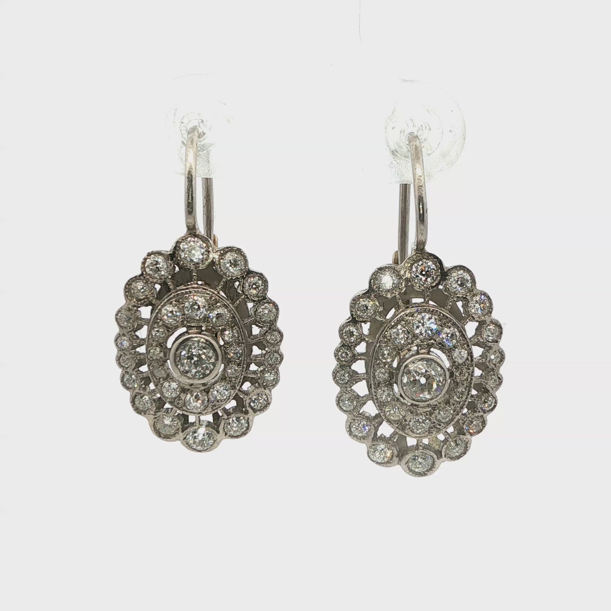 1950s 18k White Gold & Natural Diamond Drop Earrings