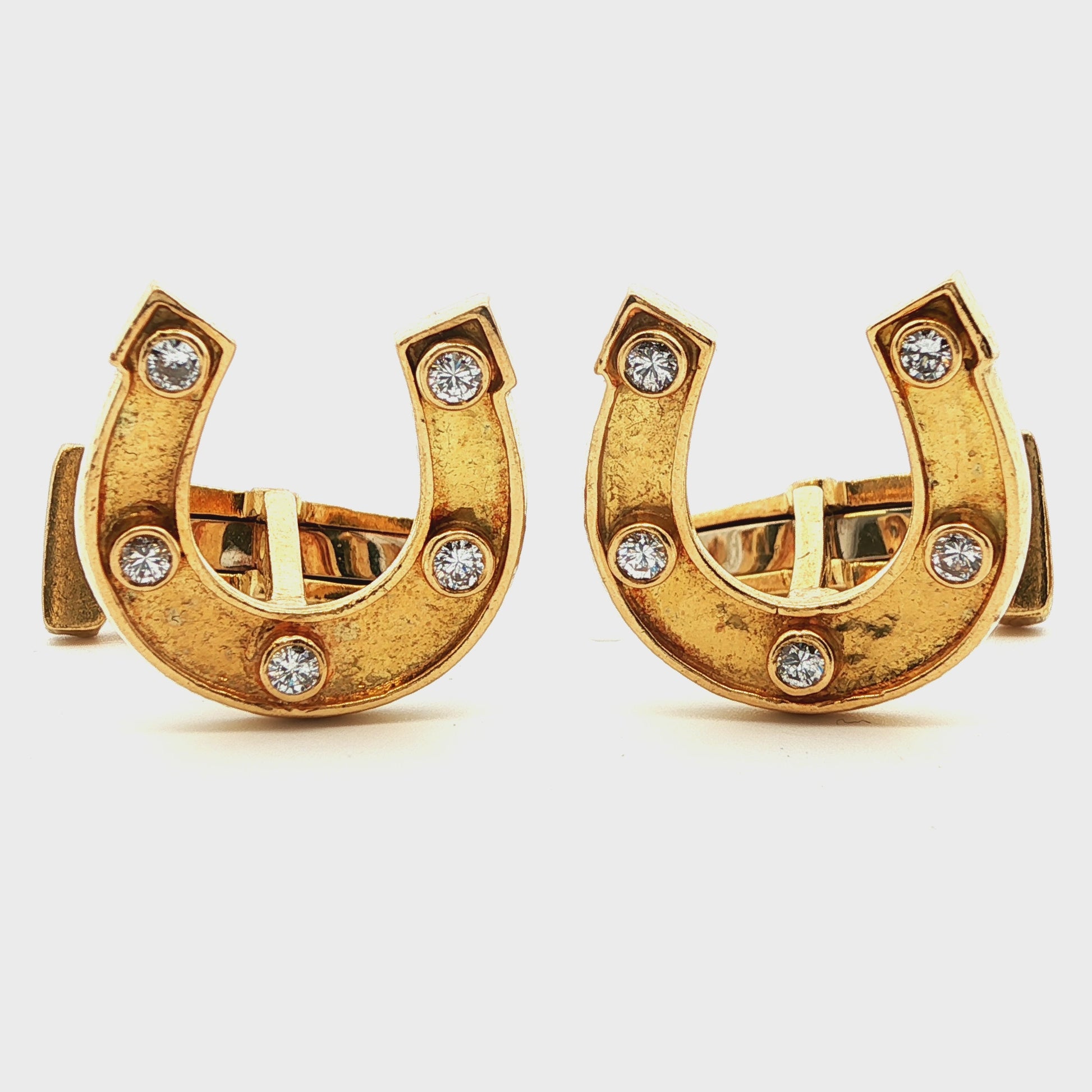 Signed David Webb 1960s 18k Yellow Gold & Diamond Horseshoe Cufflinks
