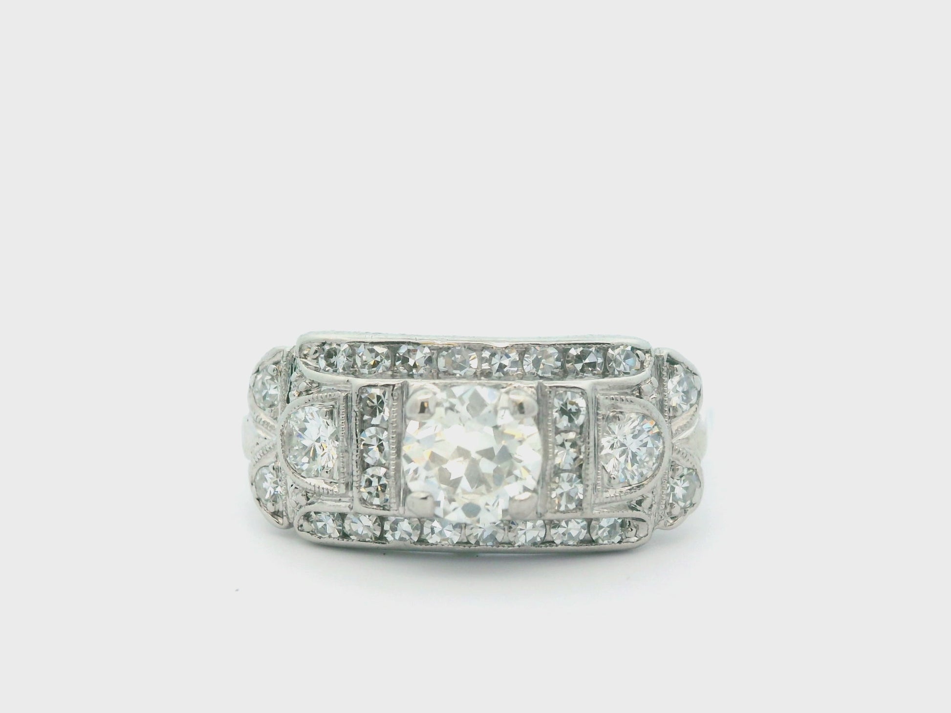 14k White Gold & Palladium Vintage Diamond Ring