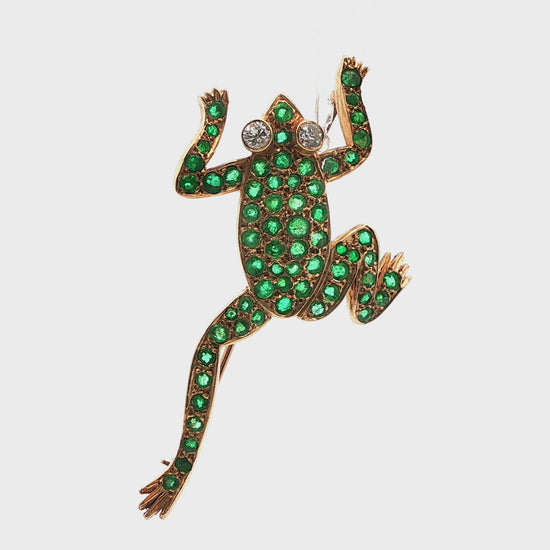 14k Yellow Gold Diamond & Emerald Frog Pin