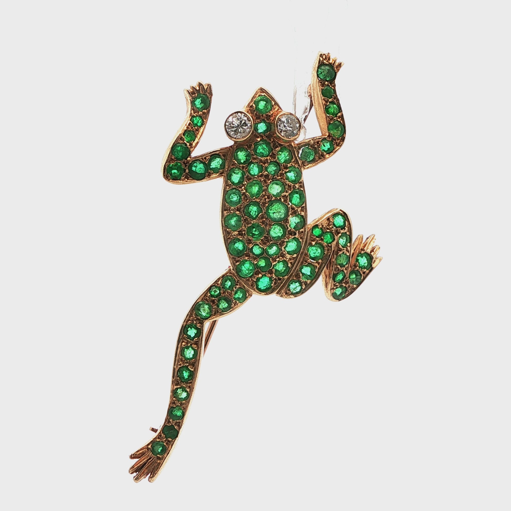 14k Yellow Gold Diamond & Emerald Frog Pin