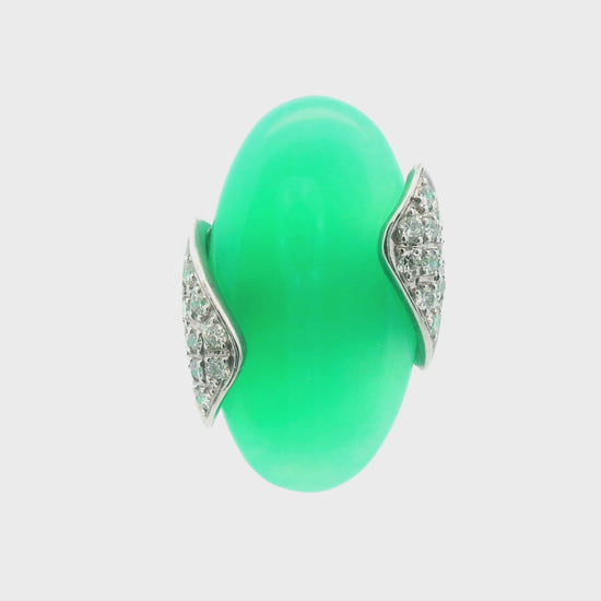 18k White Gold German Chrysoprase & Diamond Ring