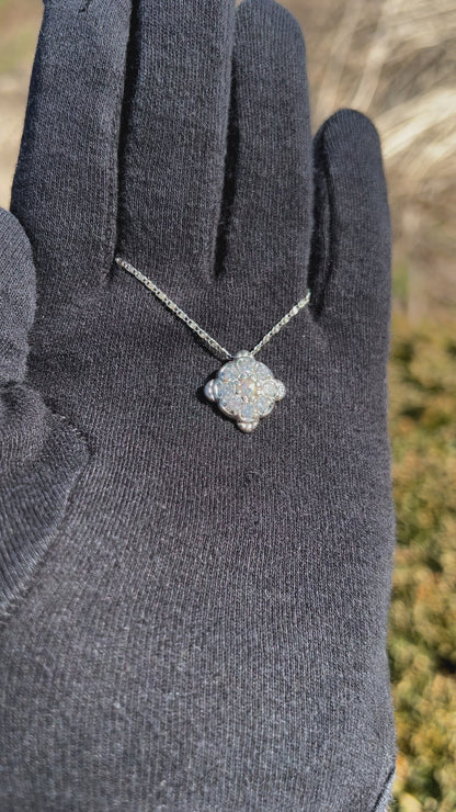 1960s 14k White Gold Diamond Cluster Pendant Necklace
