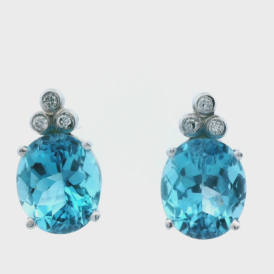 Contemporary 14K White Gold Blue Topaz & Diamond Earrings