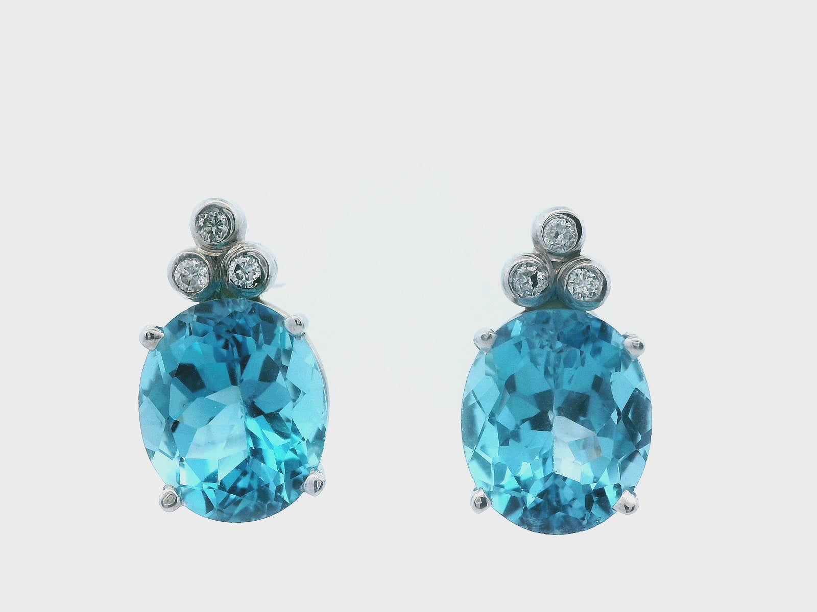 Contemporary 14K White Gold Blue Topaz & Diamond Earrings