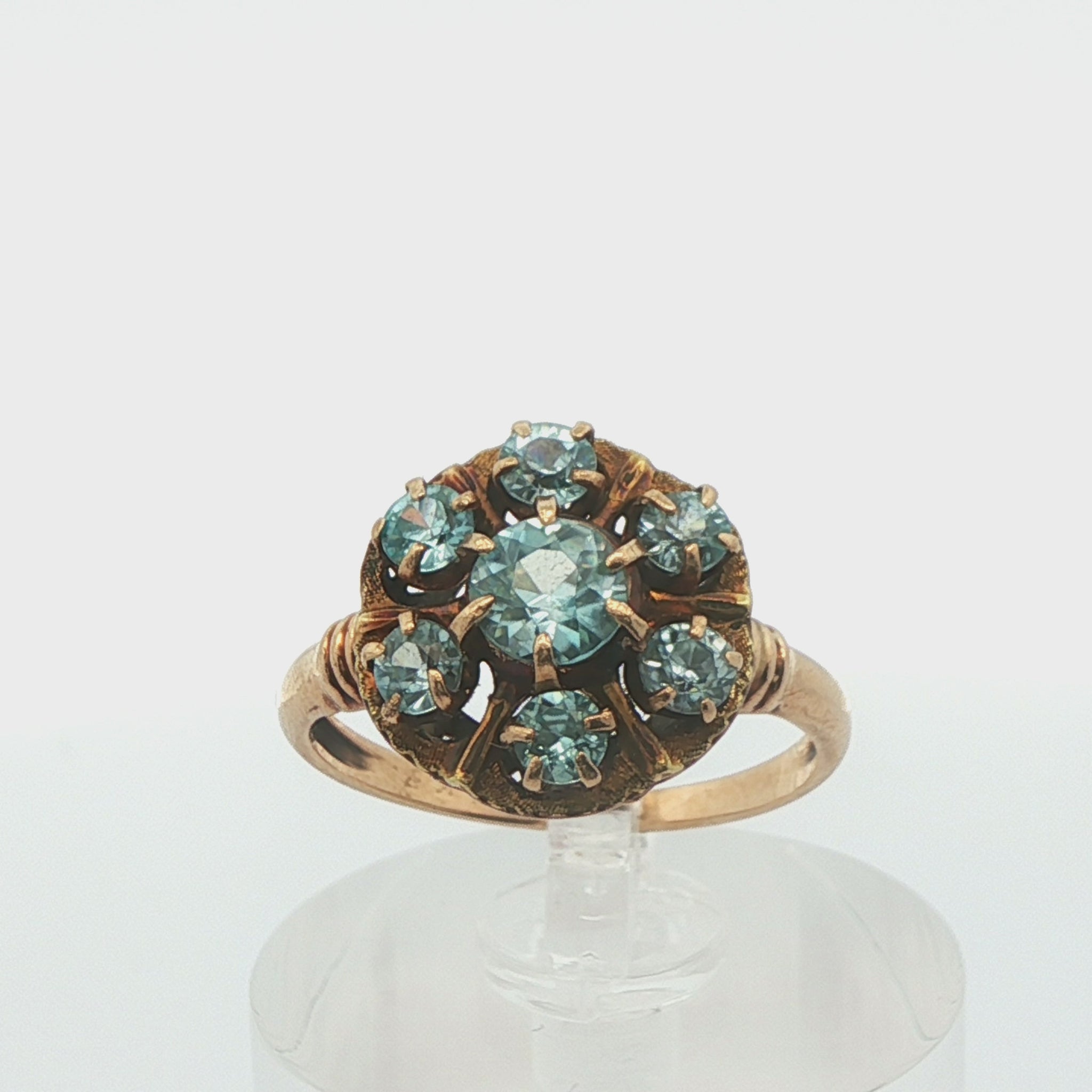 10k Yellow Gold Blue Zircon Cluster Ring 1890 Victorian
