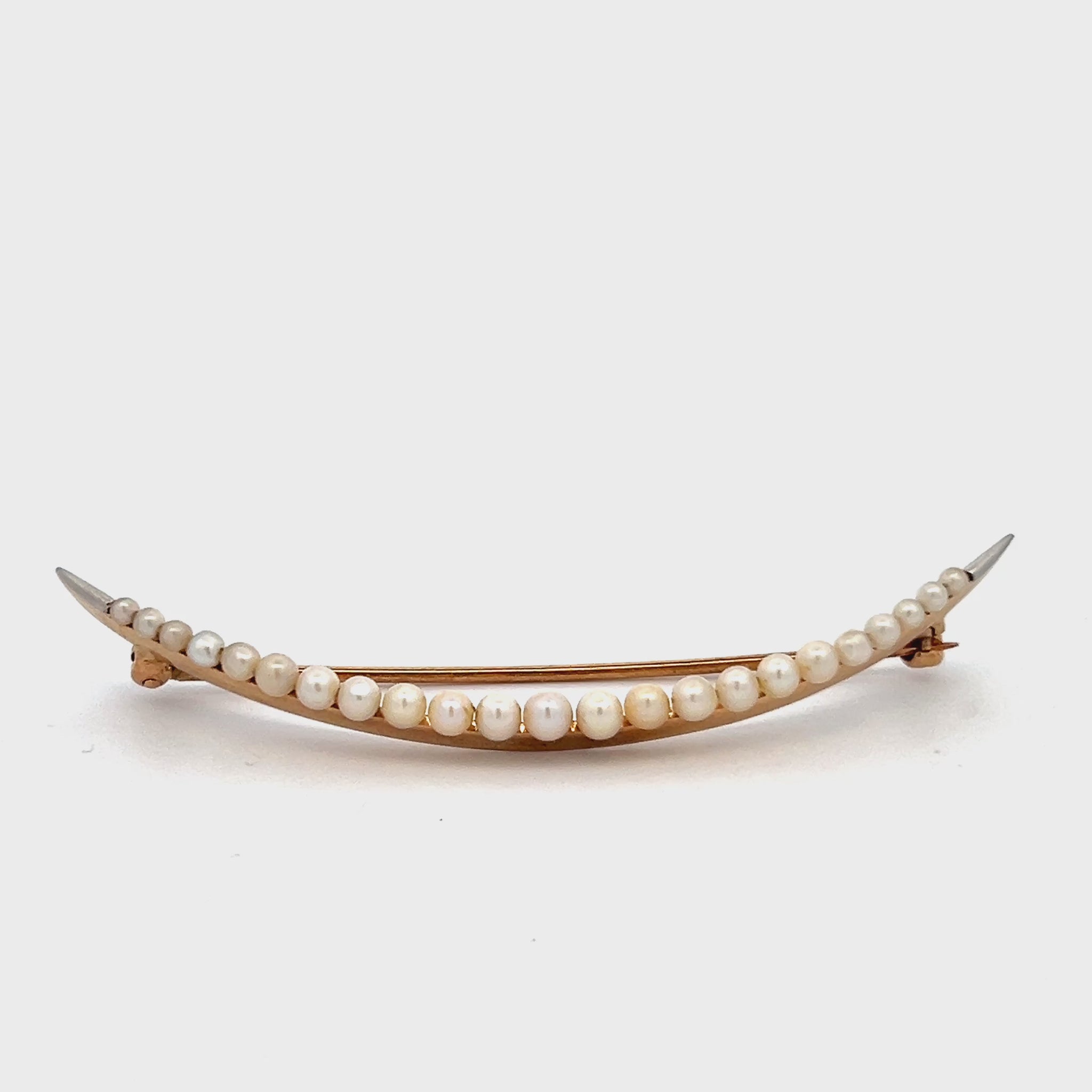 14k Yellow Gold & Pearl Crescent Brooch