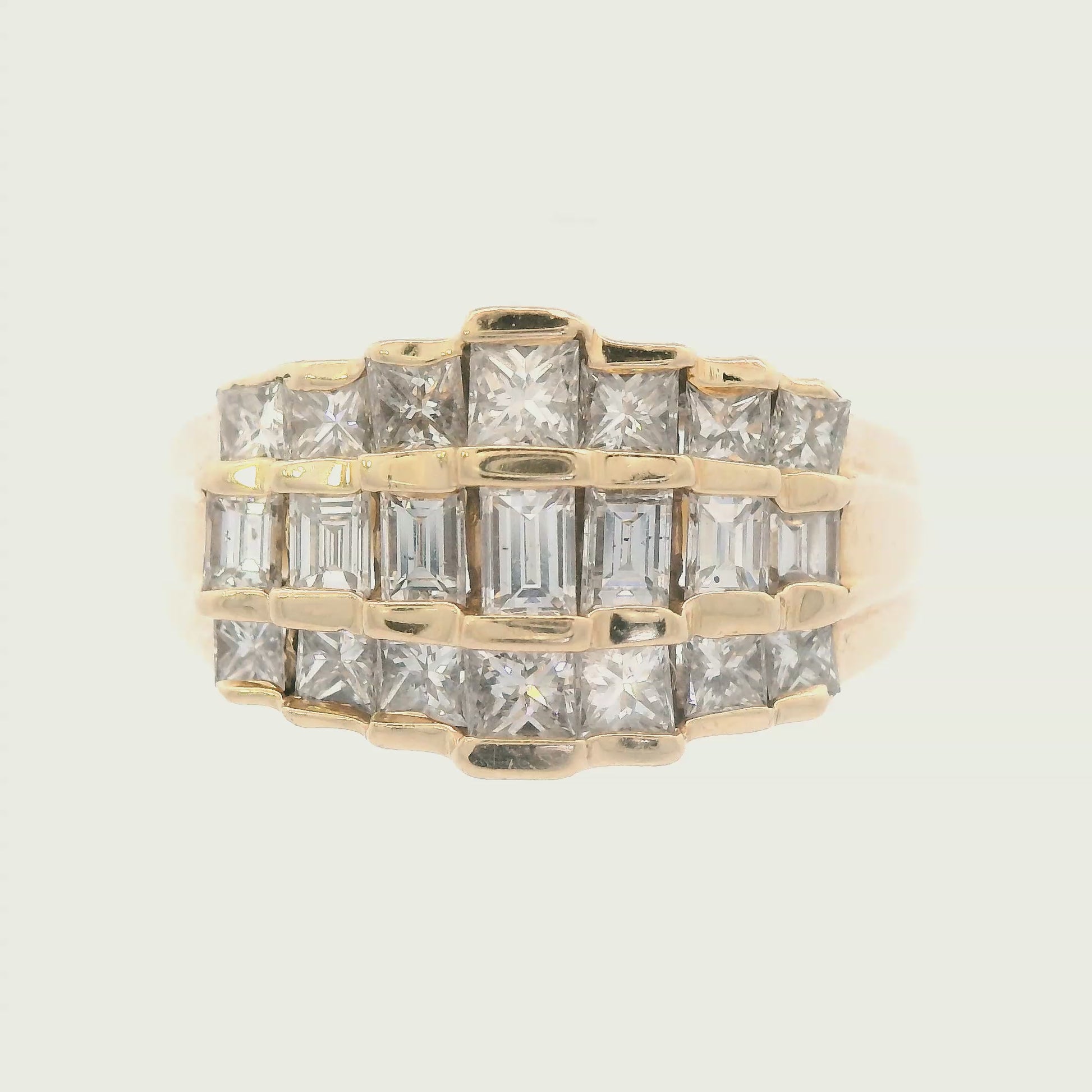 Contemporary 14K Yellow Gold Baguette and Princess Diamond Band w/ appraisal
