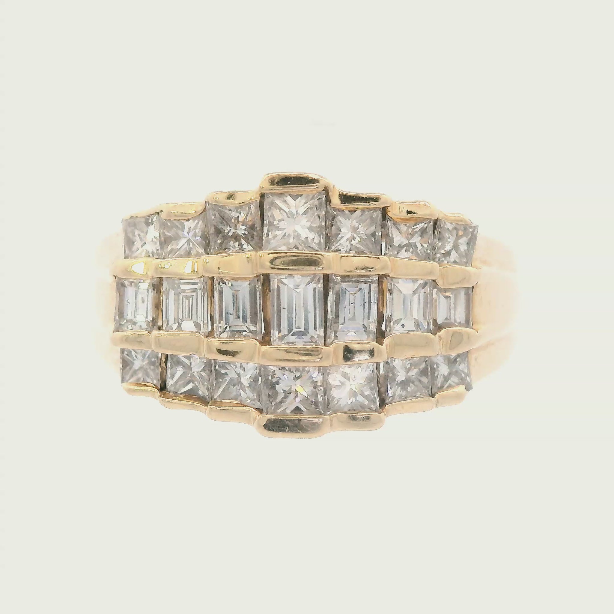 Contemporary 14K Yellow Gold Baguette and Princess Diamond Band w/ appraisal
