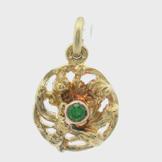 Art Nouveau French 18k Yellow Gold Demantoid Pendant Ca. 1860