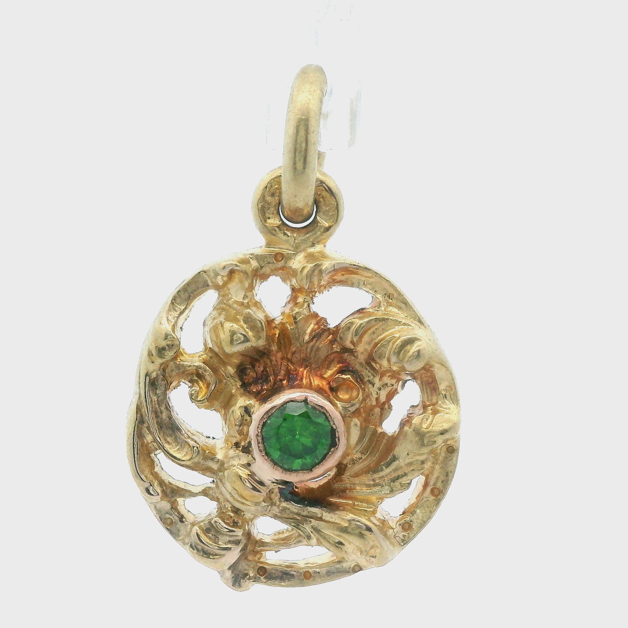 Art Nouveau French 18k Yellow Gold Demantoid Pendant Ca. 1860